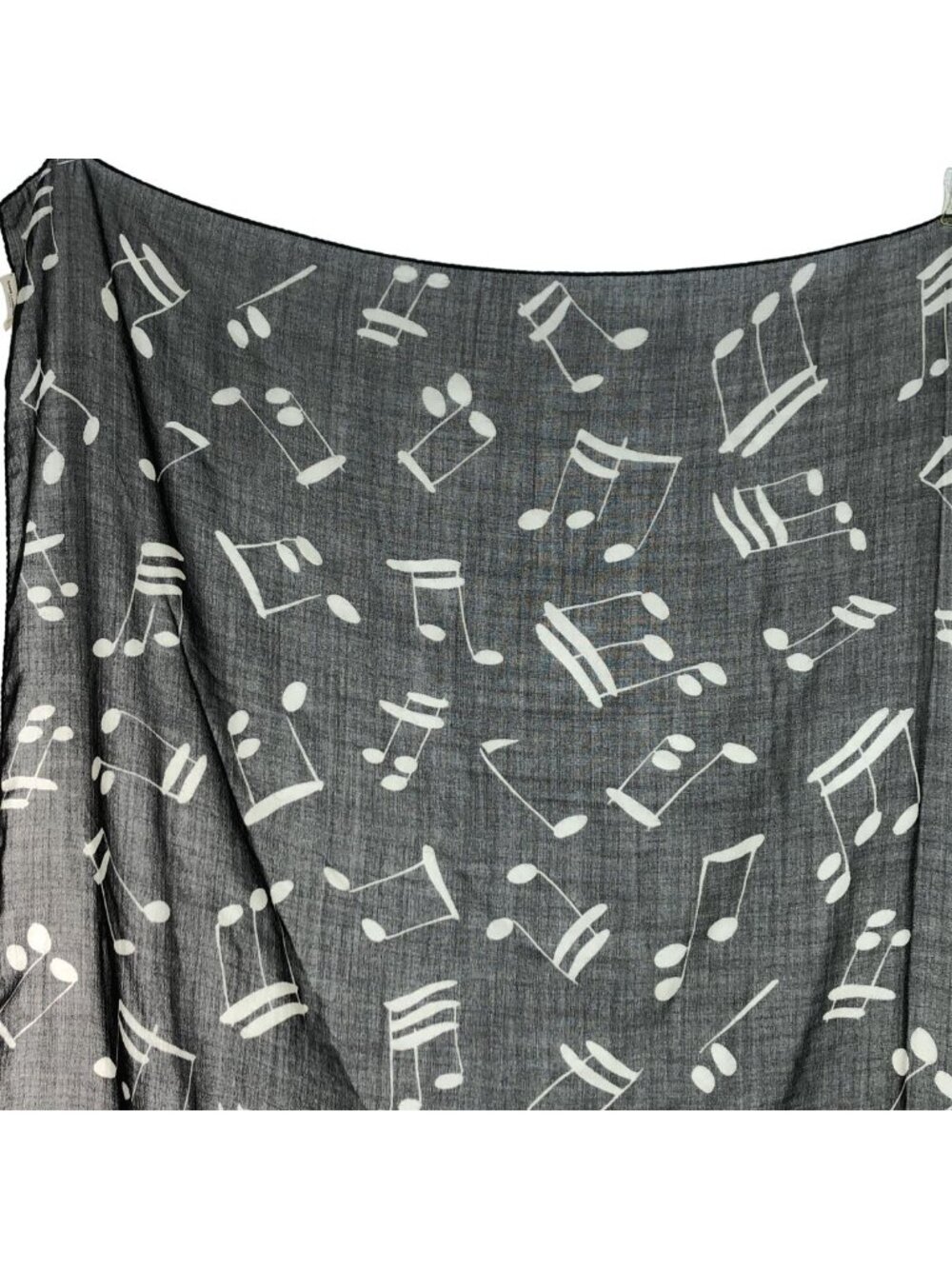 Saint Laurent Paris Musical Note Pattern Shawl Black Scarf - Picture 2 of 6